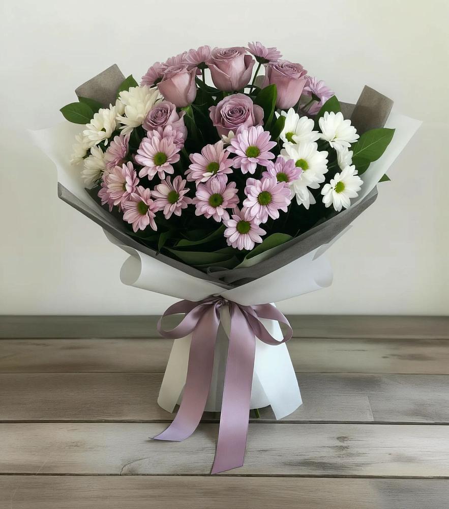 Букет цветов из: Хризантемы и Розы в Ащерино