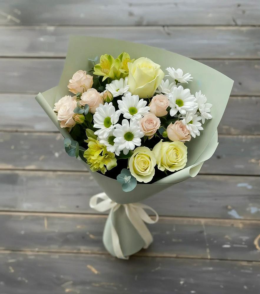 Букет цветов из: Альстромерии, Розы и Хризантемы в Ащерино