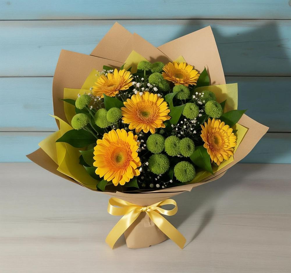 Букет цветов из: Герберы и Хризантемы в Ащерино