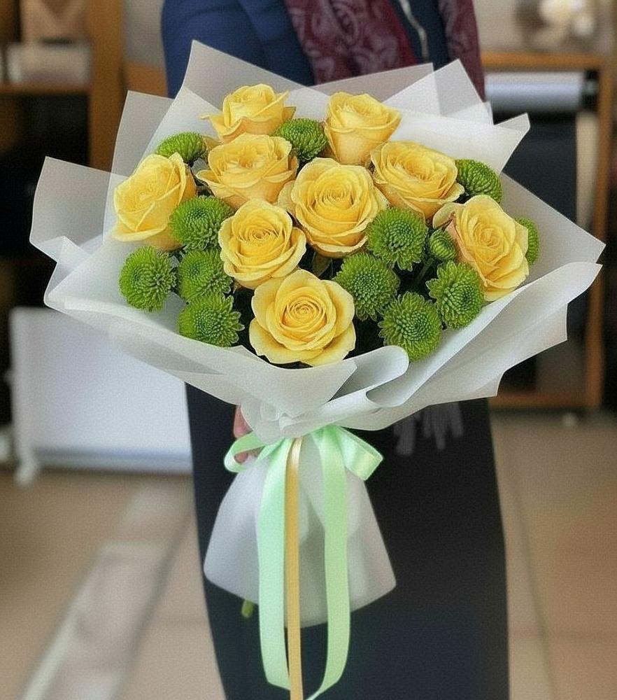 Букет цветов из: Хризантемы и Розы в Ащерино