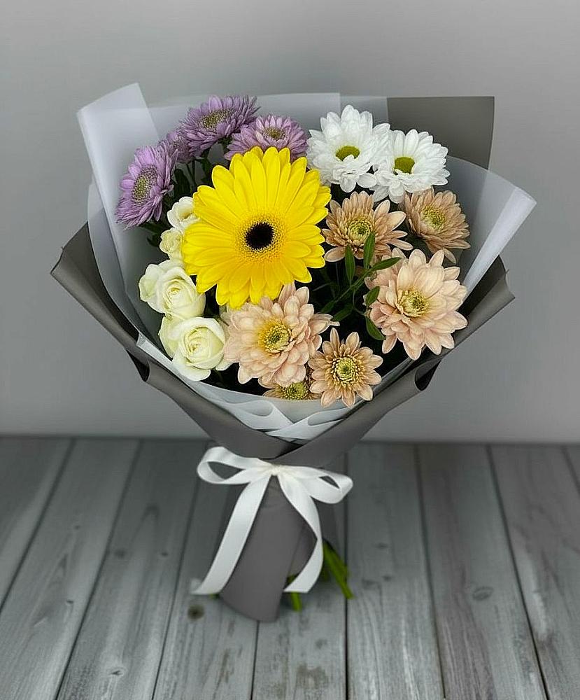 Букет цветов из: Розы, Герберы и Хризантемы в Ащерино