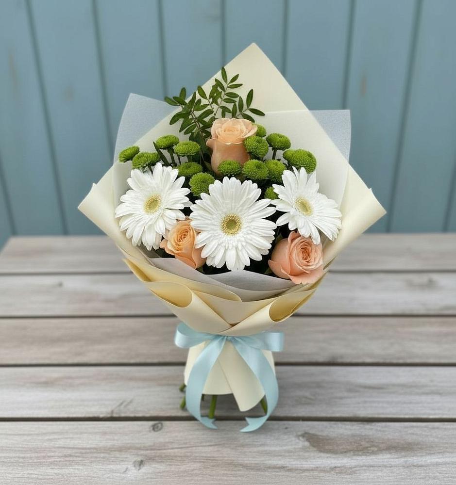 Букет цветов из: Герберы, Розы и Хризантемы в Ащерино