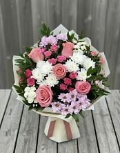 Букет цветов из:  Альстромерии, Гвоздики, Розы и Хризантемы в Ащерино