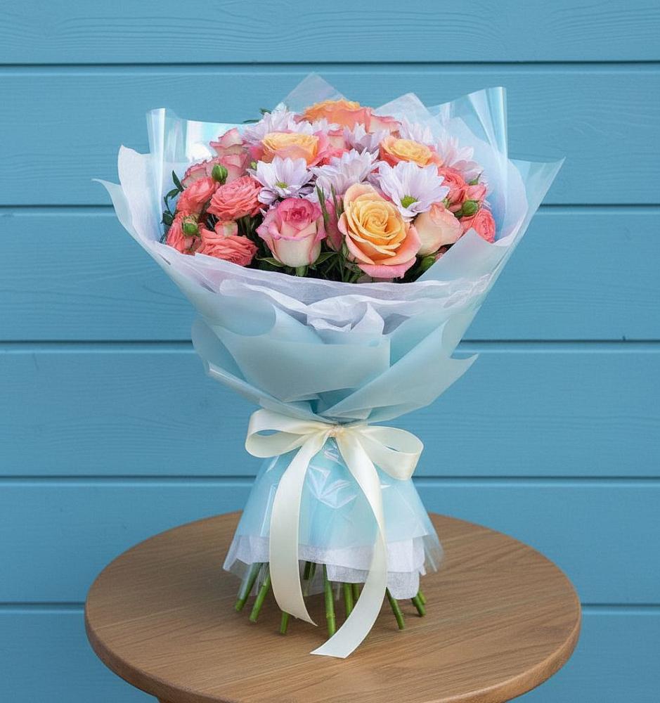 Букет цветов из: Хризантемы и Розы в Ащерино