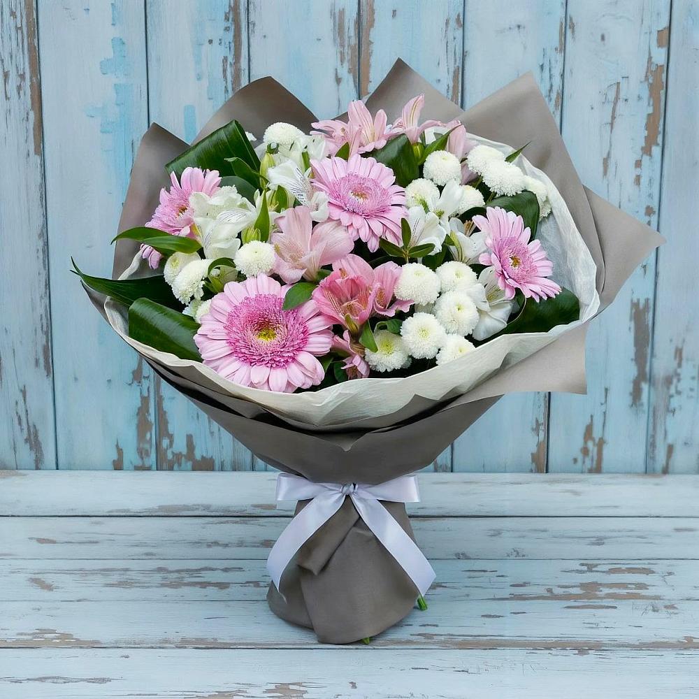 Букет цветов из: Герберы, Альстромерии и Хризантемы в Ащерино